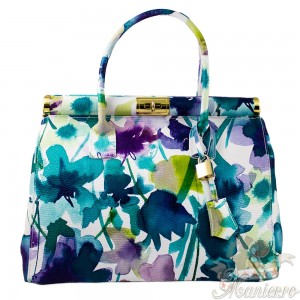  Geanta piele alba cu imprimeu floral GF160
