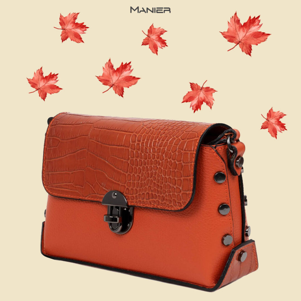 Gentuta piele oranj cu imprimeu crocodil GF2479