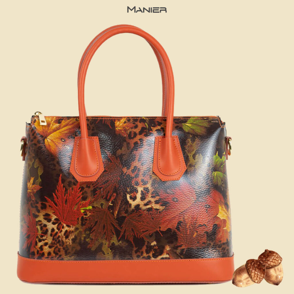 Geanta piele caramizie animal print multicolor GF1965
