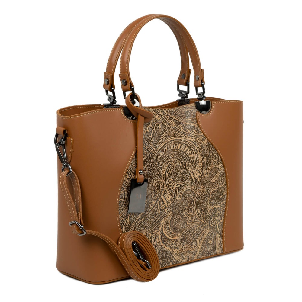 Geanta piele maro deschis /paisley GF2642