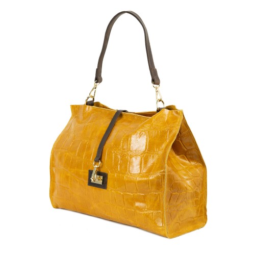 Geanta piele galben mustar cu imprimeu GF2154